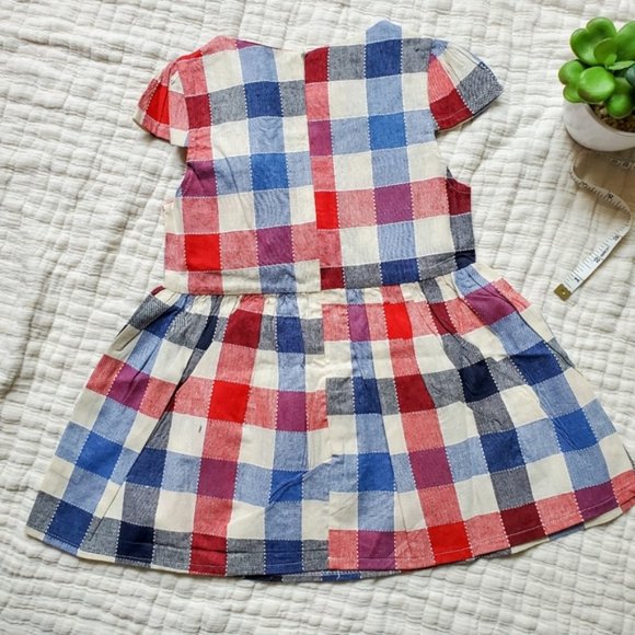 NWT Blue Red Grey Plaid Dress w Flower Pin Age 3 - Picture 3 of 11